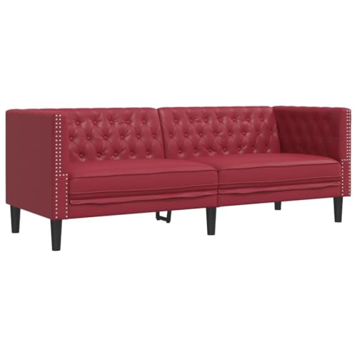 Genérico Wenjingqi 372670 Chesterfield-Sofa, 3-Sitzer, Kunstleder, Rot, Rot von Genérico