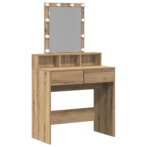 Genérico Wenjingqi 862301 Schminktisch mit Spiegel und LED-Lichtern, Eichenholz von Genérico