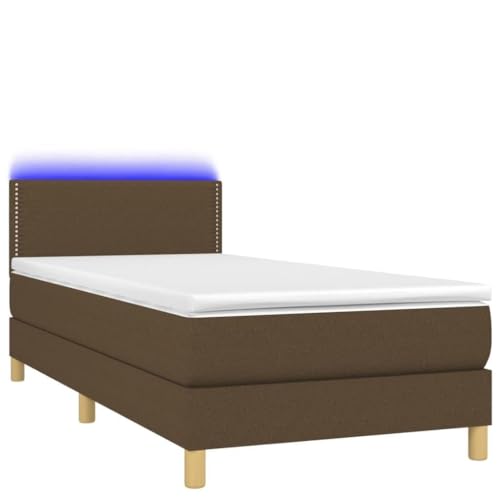 Genérico Wenjingqi Boxspringbett mit LED-Matratze, dunkelbrauner Stoff, 80 x 200 cm, Braun 3133592 von Genérico