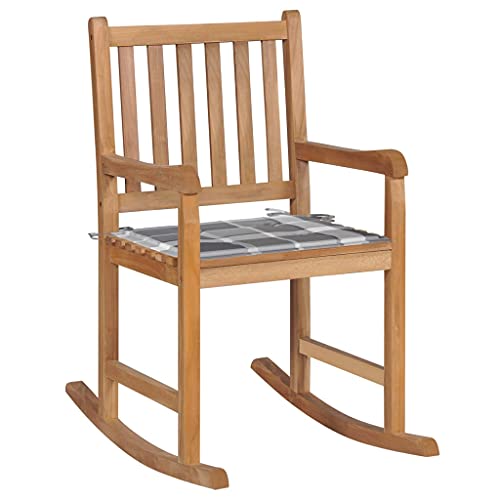Genérico WenjingqiES-3062771 Schaukelstuhl aus massivem Teakholz mit grauem Karomuster von Genérico