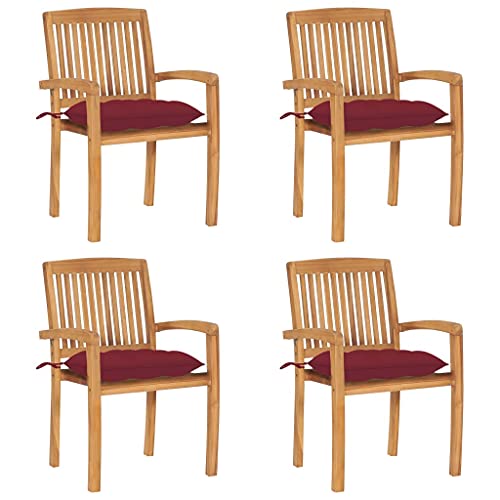 Genérico WenjingqiES-3073264 Stapelbare Gartenstühle, 4 Stück, Teakholz mit Kissen von Genérico