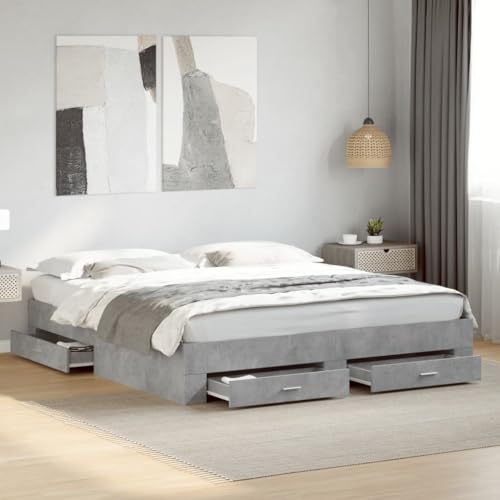 Genérico WenjingqiES-3280359 Bett mit Schubladen, Holztechnik, Grau, Beton, 200 x 200 cm Genérico WenjingqiES-3280359 Bett mit Schubladen, Holztechnik, Grau, Beton, 200 x 200 cm von Genérico