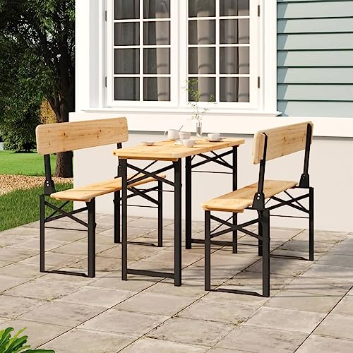 Genérico WenjingqiES-363112 Klapptisch und Bänke, 3-teilig, massives Fichtenholz von Genérico