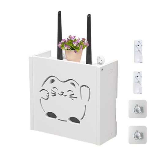 Genérico WiFi Router Shelf - WiFi Router Storage Box | Router Rack Desktop Storage Box | Space-Saving WiFi Box für TV Set-Top-Boxen Fortune Cat Router Hider Box für Wand von Genérico
