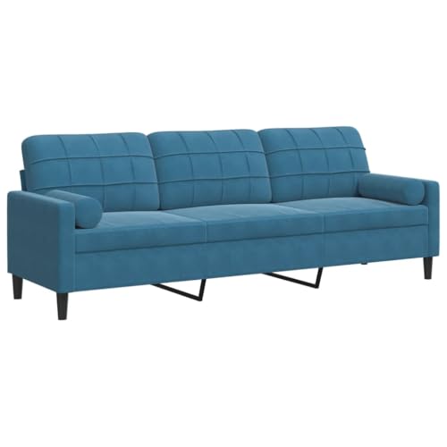 Generico kangqiling 3278248 3-Sitzer Sofa mit blauen Kissen 210 cm Samt Blau von Generico
