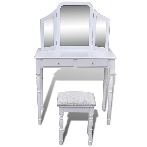 Genérico wenjingqi 241003 Schminktisch mit Spiegel, 3-in-1 Hocker und 2 Schubladen Genérico wenjingqi 241003 Schminktisch mit Spiegel, 3-in-1 Hocker und 2 Schubladen von Genérico