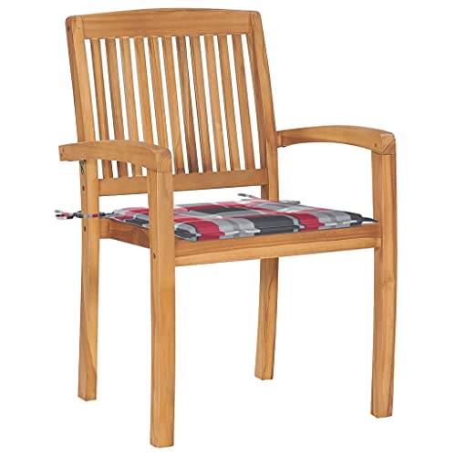 Genérico wenjingqi 3063265 Gartenstühle, 2 Stück, Teakholz und rot karierte Kissen von Genérico
