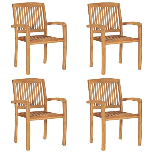 Genérico wenjingqi 3073220 Stapelbare Gartenstühle, 4 Stück, Teakholz mit Kissen von Genérico