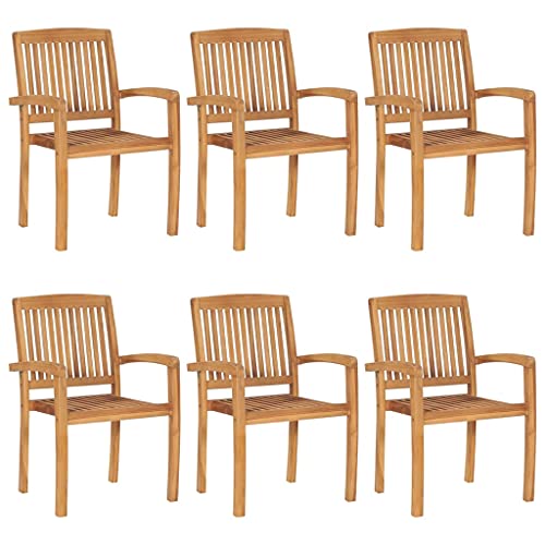 Genérico wenjingqi 3073235 Stapelbare Gartenstühle, 6 Stück, Teakholz mit Kissen von Genérico