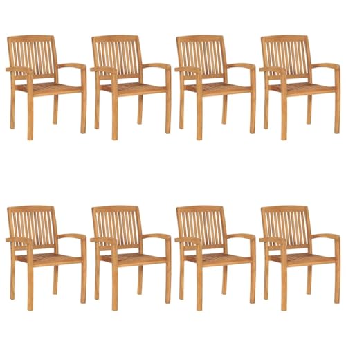 Genérico wenjingqi 3073247 Stapelbare Gartenstühle, 8 Stück, Teakholz mit Kissen von Genérico