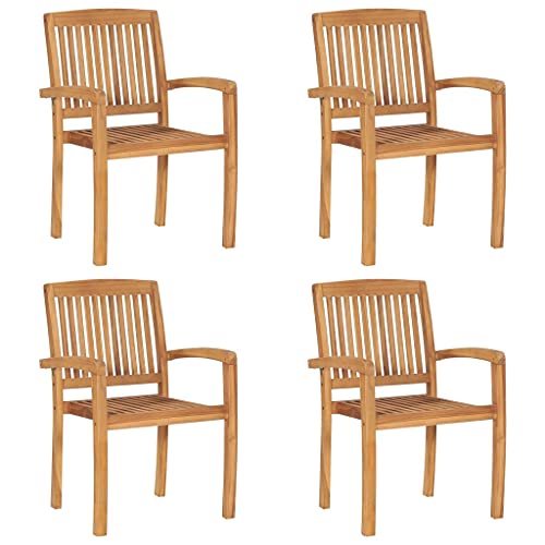 Genérico wenjingqi 3073262 Stapelbare Gartenstühle, 4 Stück, Teakholz mit Kissen von Genérico