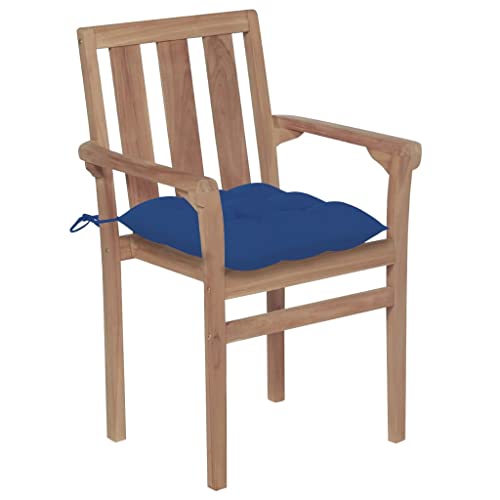 Genérico wenjingqi 3073404 Stapelbare Gartenstühle, 4 Stück, massives Teakholz, mit Kissen von Genérico