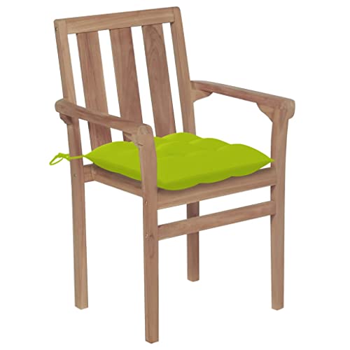 Genérico wenjingqi 3073405 Stapelbare Gartenstühle, 4 Stück, massives Teakholz, mit Kissen von Genérico