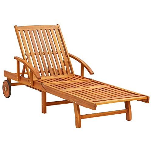 Genérico wenjingqi 3077355 Sonnenliegen mit Tisch und Kissen, 2 Stück, massives Akazienholz von Genérico