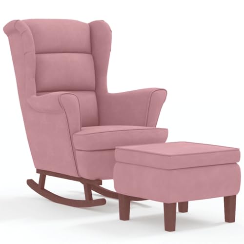 Genérico wenjingqi 3121234 Schaukelstuhl, Holzbeine und Hocker aus Samt, Rosa von Genérico