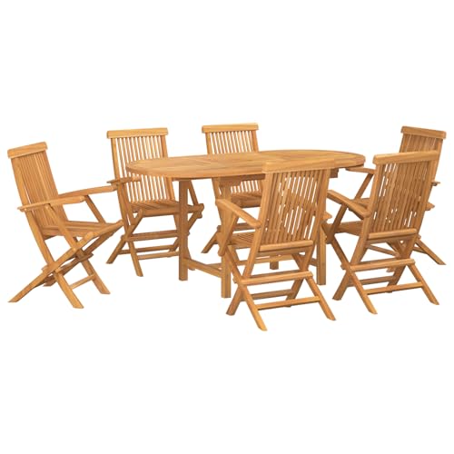 Genérico wenjingqi 3157131 Gartenmöbel-Set aus massivem Teakholz, 7-teilig von Genérico