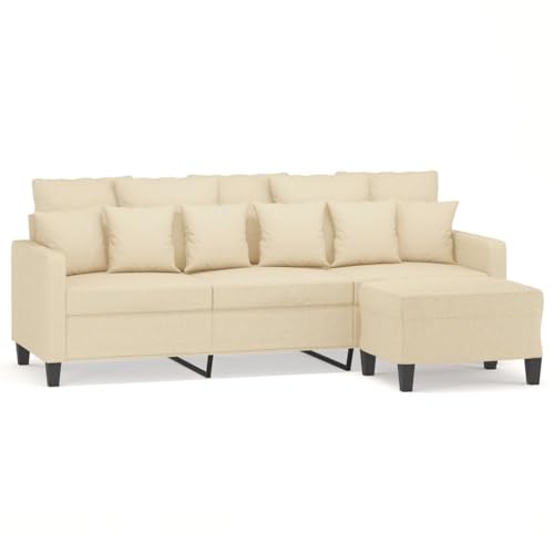 Genérico wenjingqi 3201091 3-Sitzer-Sofa mit Hocker aus cremefarbenem Stoff, 180 cm von Genérico