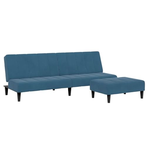 Genérico wenjingqi 3258091 Schlafsofa mit Hocker, Samt, Blau, 2-Sitzer von Genérico