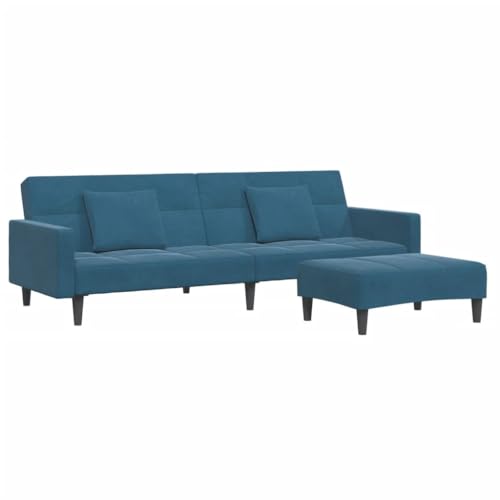 Genérico wenjingqi 3258115 Schlafsofa mit Hocker, Samt, Blau, 2-Sitzer von Genérico