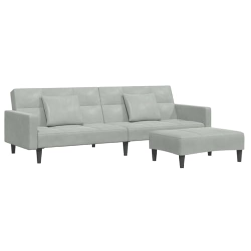 Genérico wenjingqi 3258116 Schlafsofa mit Hocker, Samt, Hellgrau, 2-Sitzer von Genérico