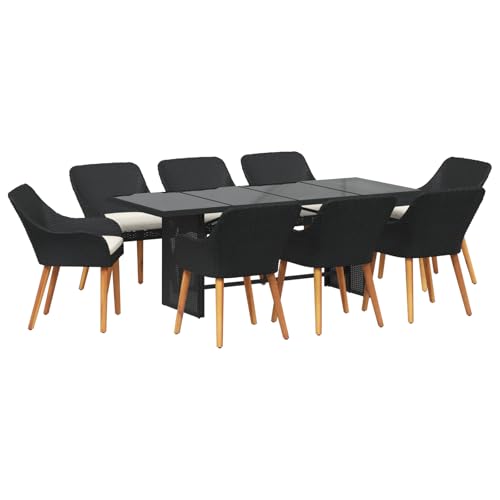 Genérico wenjingqi 3261622 Gartenmöbel-Set, Rattan, Polyester, Schwarz, 9-teilig von Genérico