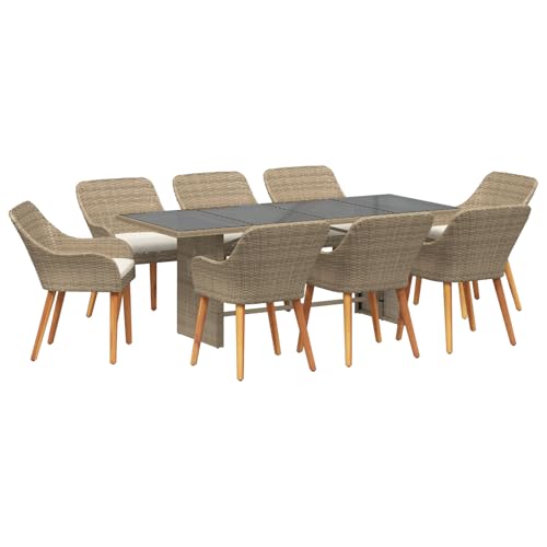 Genérico wenjingqi 3261630 Gartenmöbel-Set, 9-teilig, Beige, aus synthetischem Rattan von Genérico