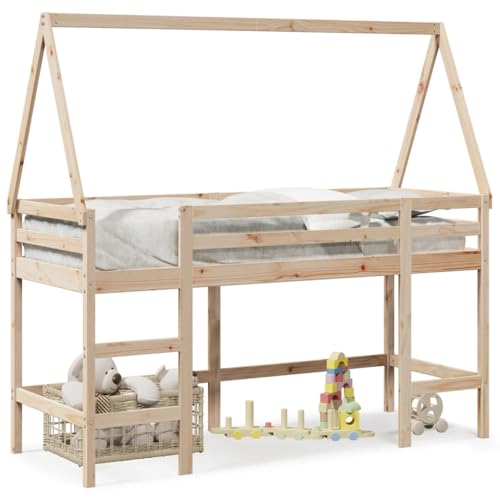 Genérico wenjingqi 3282110 Hochbett mit Leiter und Decke aus massivem Kiefernholz, 90 x 200 cm von Genérico