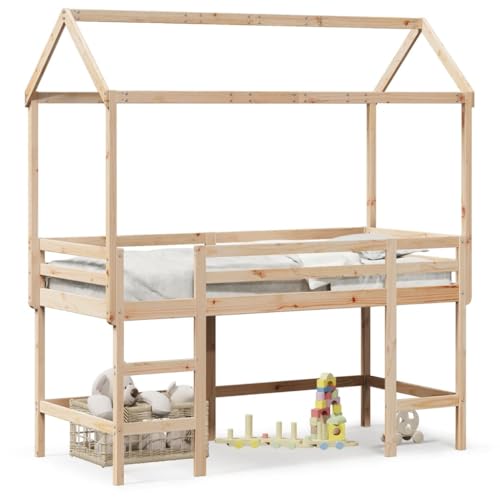 Genérico wenjingqi 3282150 Hochbett mit Leiter und Decke aus massivem Kiefernholz, 90 x 200 cm von Genérico