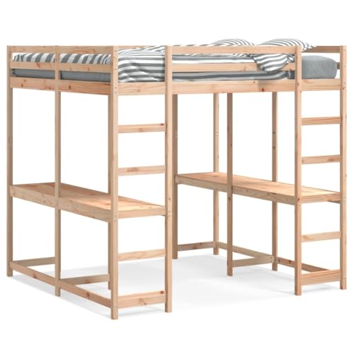 Genérico wenjingqi 3284233 Hochbett mit Schreibtisch und Treppe, Massivholz, 160 x 200 cm von Genérico