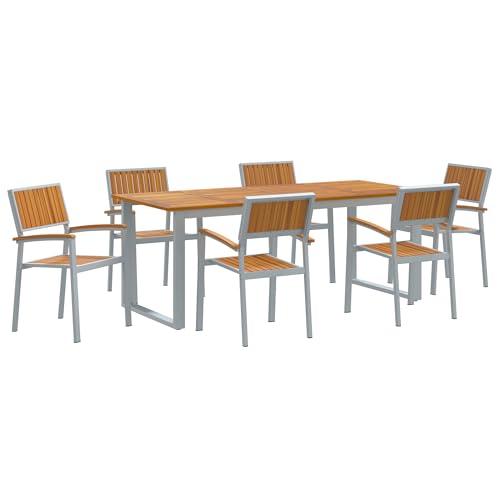 Genérico wenjingqi 3284357 Gartenmöbel-Set, 7-teilig, Grau oder Massivholz, Akazienholz von Genérico
