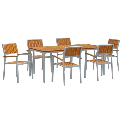 Genérico wenjingqi 3284426 Gartenmöbel-Set aus massivem Akazienholz und Metall, 7-teilig von Genérico