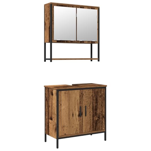 Genérico wenjingqi 3334322 Badezimmermöbel-Set aus Altholz und technischem Holz, 2-teilig von Genérico