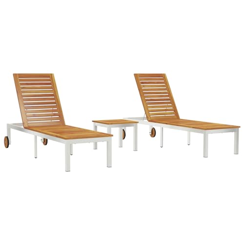 Genérico wenjingqi 3334837 Sonnenliegen, 2 Stück, mit Tisch aus massivem Akazienholz von Genérico