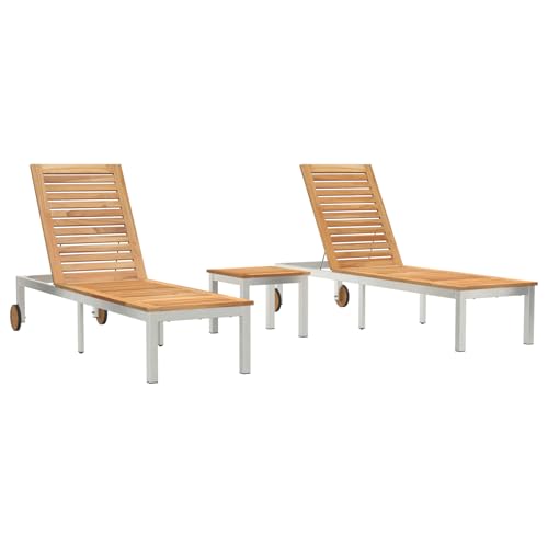 Genérico wenjingqi 3334842 Sonnenliegen, 2 Stück, mit Tisch aus massivem Teakholz von Genérico