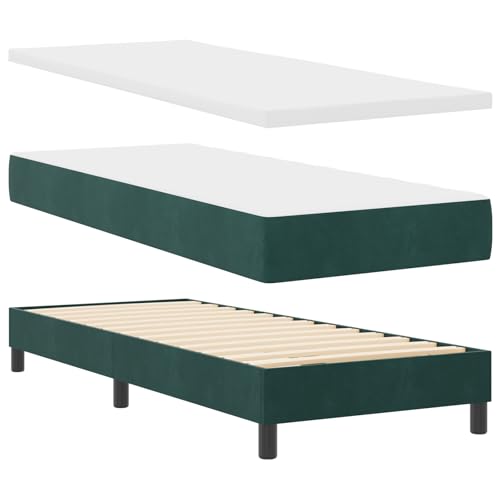 Genérico wenjingqi 3340307 Boxspringbett mit Matratze, Samt, Dunkelgrün, 80 x 200 cm von Genérico