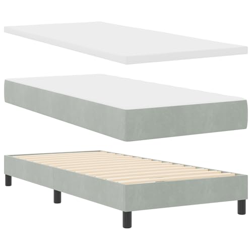 Genérico wenjingqi 3340424 Bett mit Lattenrost und Matratze, 90 x 200 cm, Samt, Hellgrau von Genérico