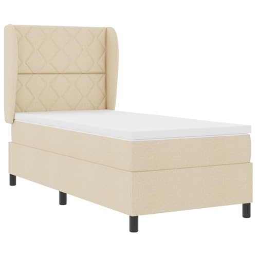 Genérico wenjingqi 3340611 Boxspringbett mit Matratze, cremefarbener Stoff, 90 x 200 cm von Genérico