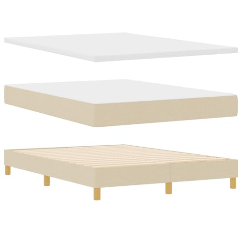 Genérico wenjingqi 3341354 Boxspringbett mit Matratze, Creme, 140 x 190 cm, Stoff von Genérico