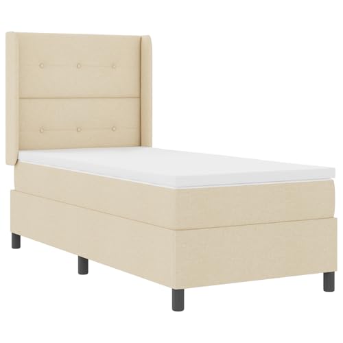Genérico wenjingqi 3341621 Boxspringbett mit Matratze, cremefarbener Stoff, 90 x 190 cm von Genérico