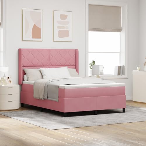 Genérico wenjingqi 3342067 Boxspringbett mit Matratze, Samt, Rosa, 140 x 200 cm von Genérico
