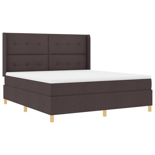 Genérico wenjingqi 3343710 Boxspringbett, Matratze und LED-Licht, dunkelbrauner Stoff, 180 x 200 cm von Genérico