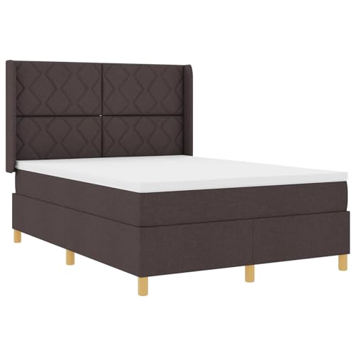 Genérico wenjingqi 3343759 Boxspringbett, Matratze und LED-Licht, dunkelbrauner Stoff, 140 x 200 cm von Genérico