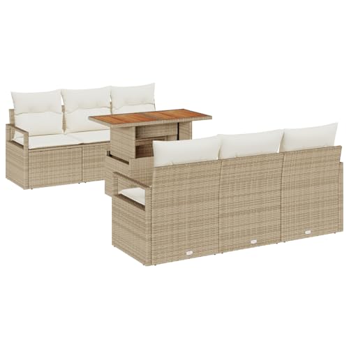 Genérico wenjingqi 3349658 Gartenmöbel-Set mit Kissen, Beige, Rattan, Polyester, 7-teilig von Genérico
