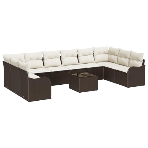 Genérico wenjingqi 3354557 Gartenmöbel-Set mit Rattankissen, Polyester, Grau, 10-teilig von Genérico