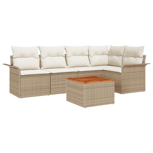Genérico wenjingqi 3355999 Gartenmöbel-Set mit Kissen, Rattan, Polyester, Beige, Akazie, 6-teilig von Genérico