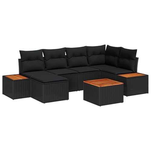 Genérico wenjingqi 3356793 Gartensofa-Set 7-teilig mit Kissen aus Polyrattan Schwarz und Akazie Genérico wenjingqi 3356793 Gartensofa-Set 7-teilig mit Kissen aus Polyrattan Schwarz und Akazie von Genérico