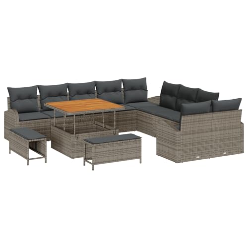Genérico wenjingqi 3362448 Gartensofa, 13-teilig, mit grauem Kissen, Rattan und Polyester von Genérico
