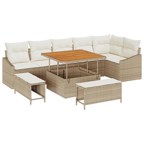 Genérico wenjingqi 3362666 Gartensofa-Set mit Kissen, Beige, aus synthetischem Rattan, 9-teilig von Genérico
