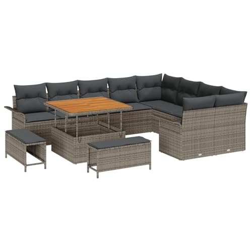 Genérico wenjingqi 3364118 Gartenmöbel-Set mit Kissen, Grau, aus synthetischem Rattan, 12-teilig von Genérico