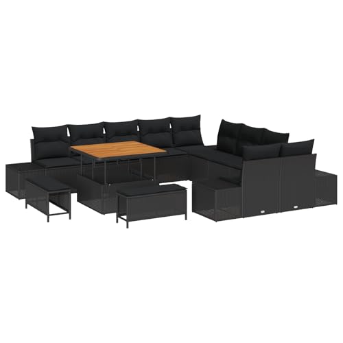 Genérico wenjingqi 3364784 Gartenmöbel-Set mit Kissen, Schwarz, Polyrattan, Akazie, 13-teilig Genérico wenjingqi 3364784 Gartenmöbel-Set mit Kissen, Schwarz, Polyrattan, Akazie, 13-teilig von Genérico